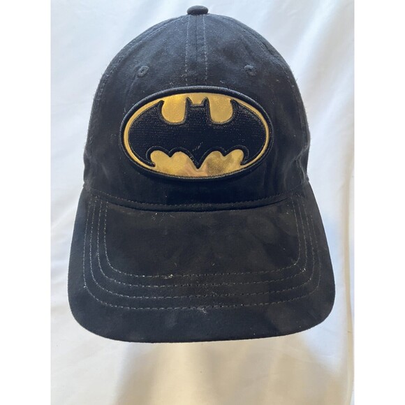 Black Warner Bros DC Batman Logo Soft Velvet Baseball Cap Hat - Picture 1 of 5